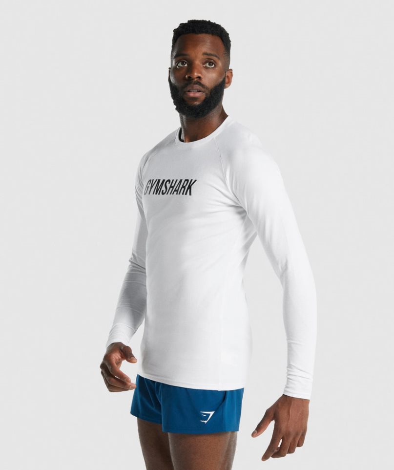 Men's Gymshark Apollo Long Sleeve T-Shirts White | CA 06A8DN